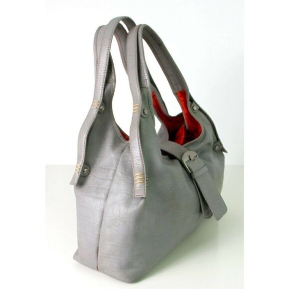 LRG MICHAEL ROME DESIGNS CROCO SOFT GRAY GENUINE LEATHER HOBO TOTE SHOULDER BAG - Picture 7 of 12